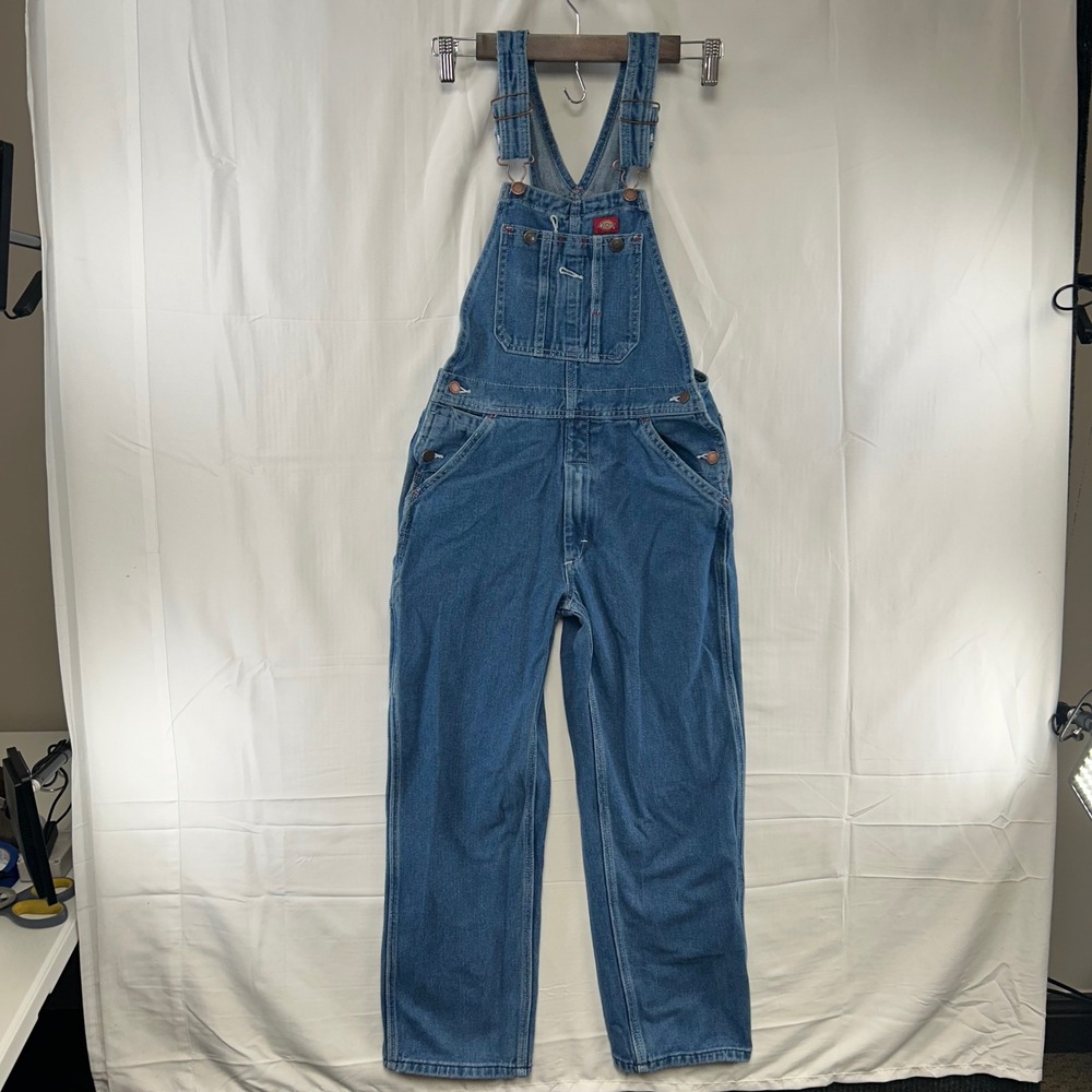 Dickies Denim Bib Overalls Youth M 28x25 Blue Carpenter Utility Straight Leg